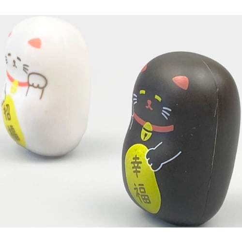 Hassi Top-in Chopstick Rests, Standing Up, Maneki Neko Design, White & Black, EX-3379, Set of 2