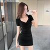 Sexy Ruched Low-Cut Square-Neck Dress