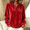 IHUASU Women's  Long Sleeve Hooded Collar Vintage Casual Solid Color Print Autumn Winter Jackets & Coats Elegant