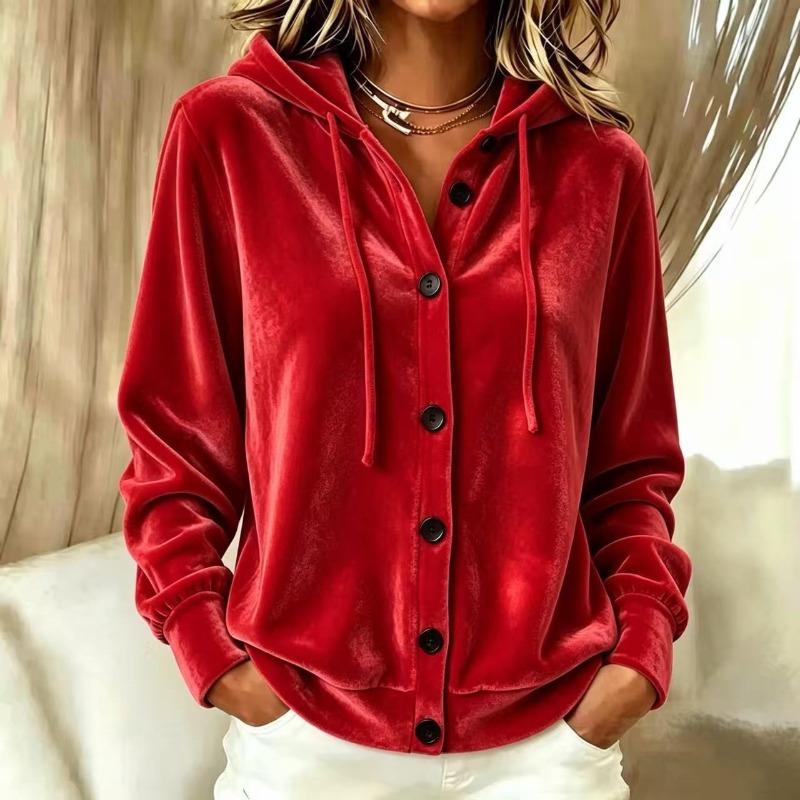 IHUASU Women's  Long Sleeve Hooded Collar Vintage Casual Solid Color Print Autumn Winter Jackets & Coats Elegant