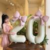 40-inch Matte Birthday Number Balloons with Bow for Outdoor Picnic & Baby Party Decoration