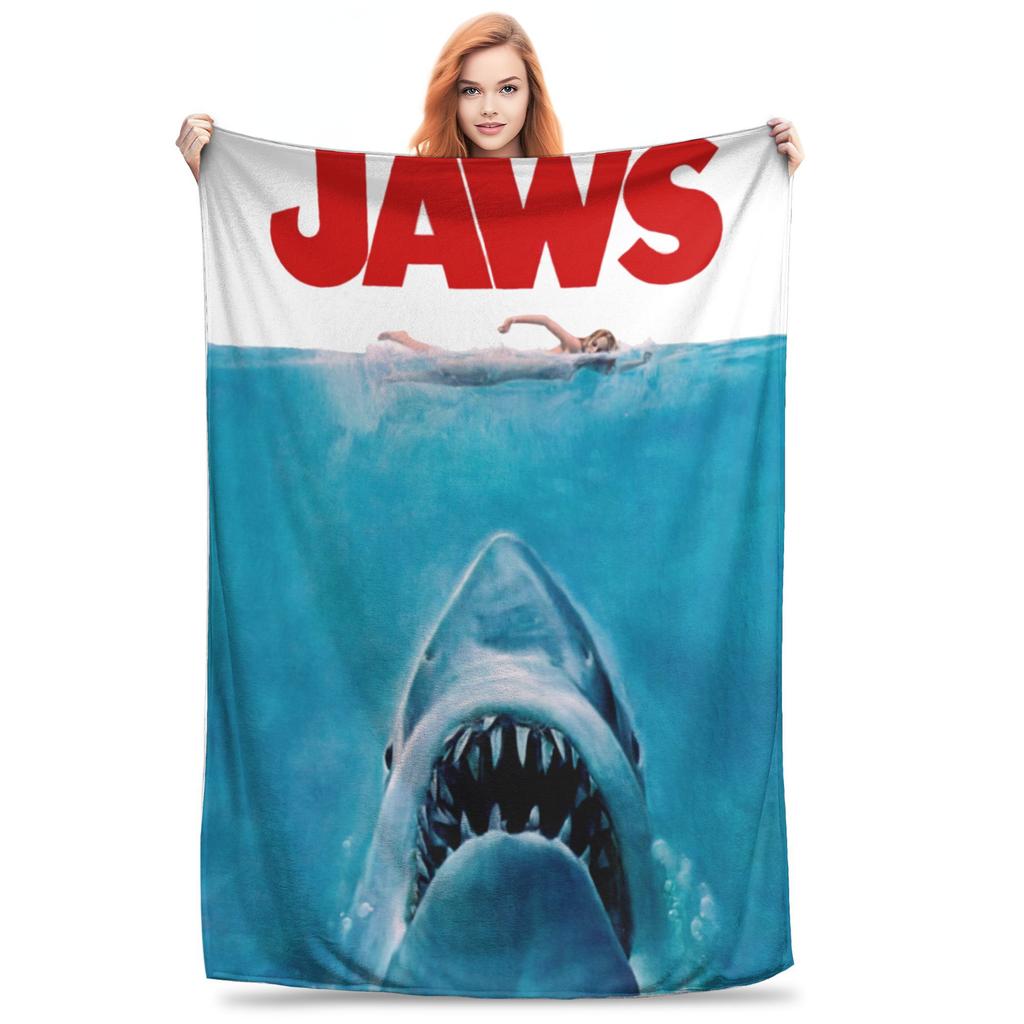 Jaws Original Movie Blanket Warm Cozy Fluffy Retro Throw Blankets for Sofa 50x60 Inch Multiple Sizes Rug Piece