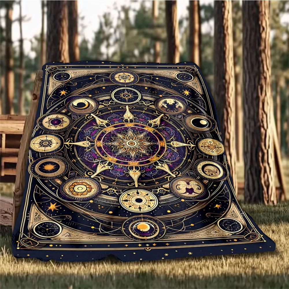 1pc Astrology Symbols Mandala Throw Blanket Polyester Fiber, Lightweight Flannel, Soft & Warm, All Season Use for Outdoor, Camping