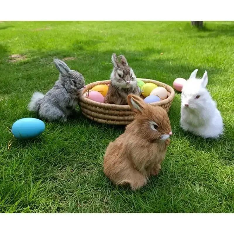 1 Pcs 14CM Simulated Rabbit Animal Model Rabbit Home Decoration Crafts Animal Rabbit Fur Handicrafts Figurines Miniatures