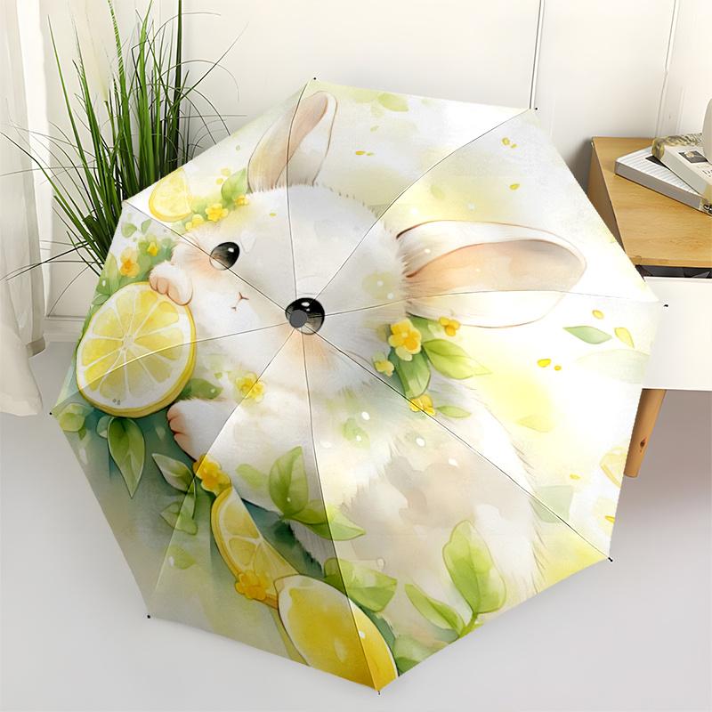 1pc Lemons and Small Animal Pattern Umbrella, Fashionable, Personalized, High-Value Folding Umbrella, a Must-Have for Summer, 8-Rib Durable