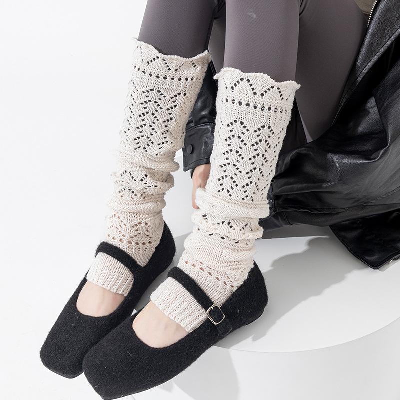Boots Still Cotton Socks Cover Relief Hollow Warm Knitting Retro Gray Heavy Industry Long Tube Stack Calf Leg Cover