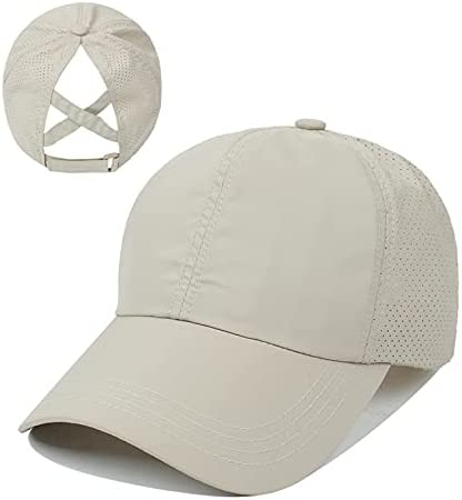 Womens Crisscross Ponytail Baseball Cap Adjustable High Messy Bun Ponycap Quick Drying Hat