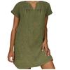 Women's Fashion Summer Loose Skirt Short Sleeve V-Neck Cotton Linen Dress