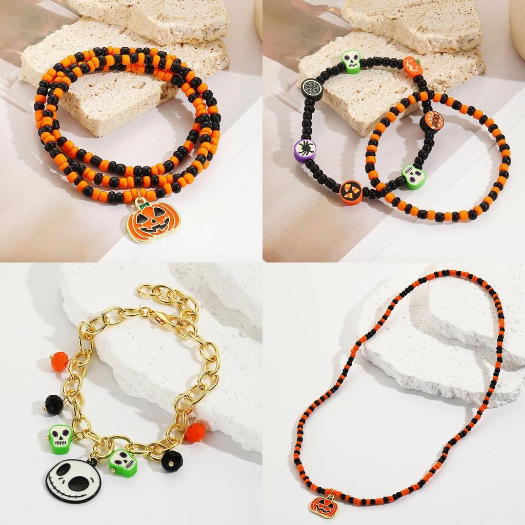 Hot Selling Halloween Pumpkin Skull Pendant Bracelet Set For Women