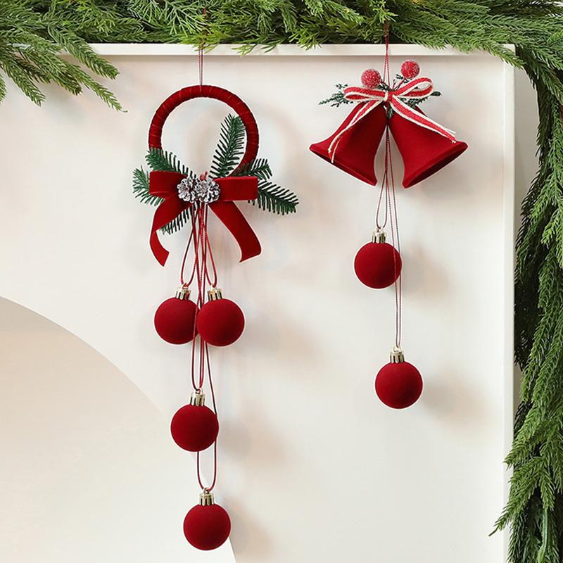 Flocking Christmas Ball Hanging Ornaments Velvet Red Bell Christmas Tree Decoration Pendant Home New Year Party Supplies