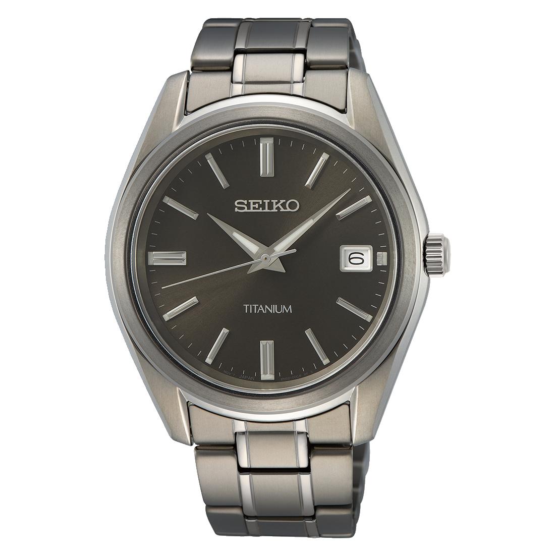 SEIKO Классические кварцевые мужские часы SUR375P1 из титана с сапфировым стеклом и черным циферблатом чёрный
