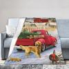 Red Truck Christmas Fleece Throw Blanket Nordic Merry Christmas New Year Blanket for Home Outdoor Super Warm Plush Thin Quilt