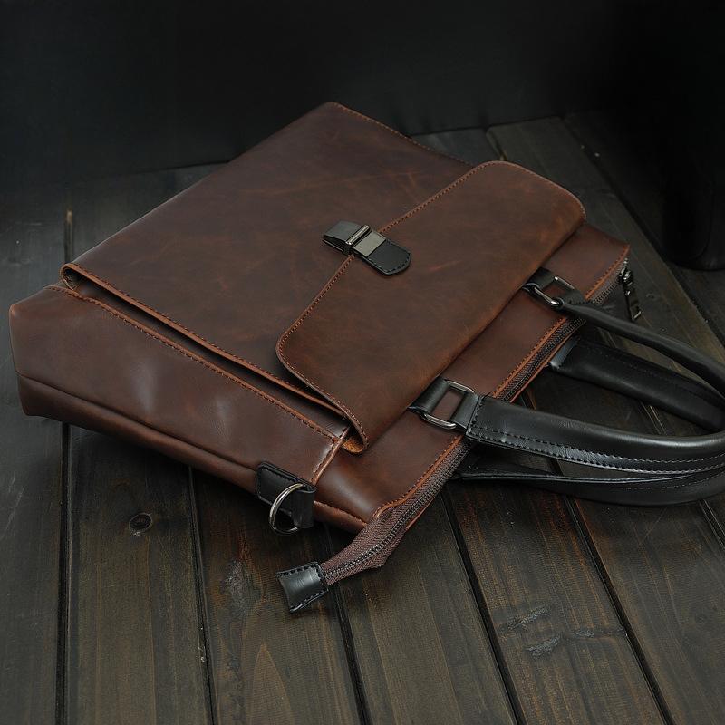 Men's Bags Handbags Horizontal Crazy Horse Leather Briefcases Men's Business Trips British and Korean Shoulder Bags Crossbody Bags