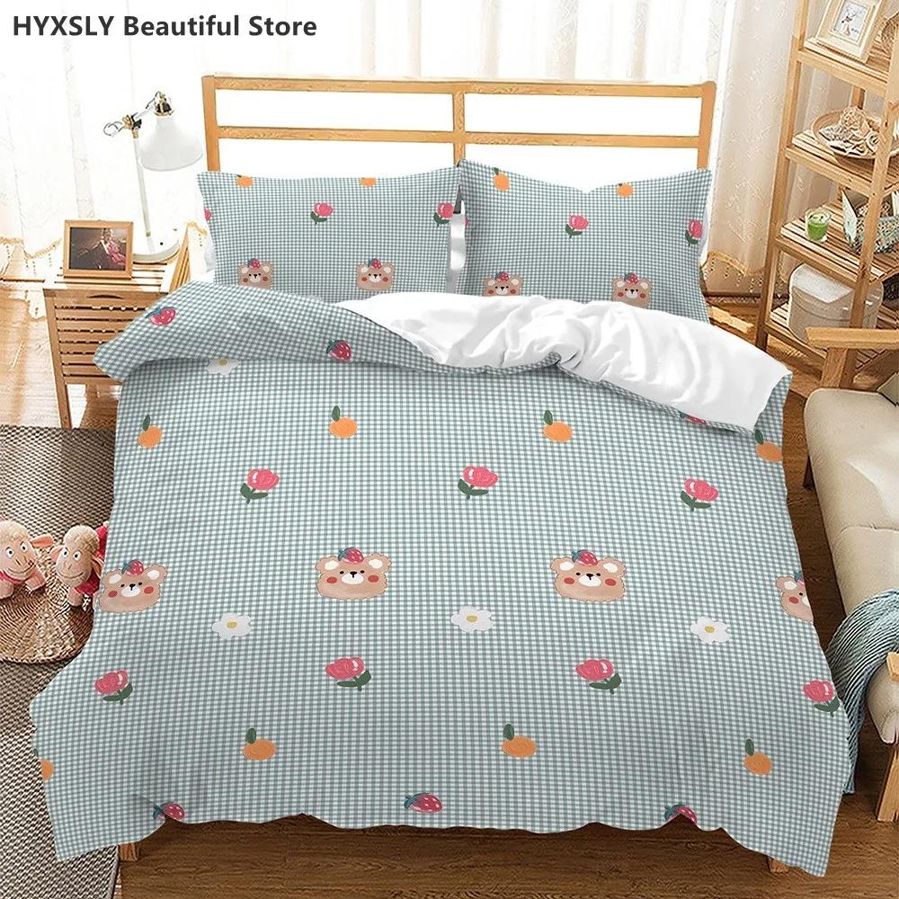 Cartoon Rabbit Bear Lovely Colorful Duvet Cover Bedding Set Pillowcases Bedclothes Single Double King Queen