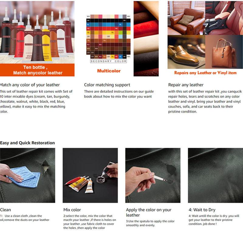 Car Leather Repair Kit Auto Leather Seat Sofa Chair Vinyl and Leather Repair Black White Filler Cream Complementary Refurbishing