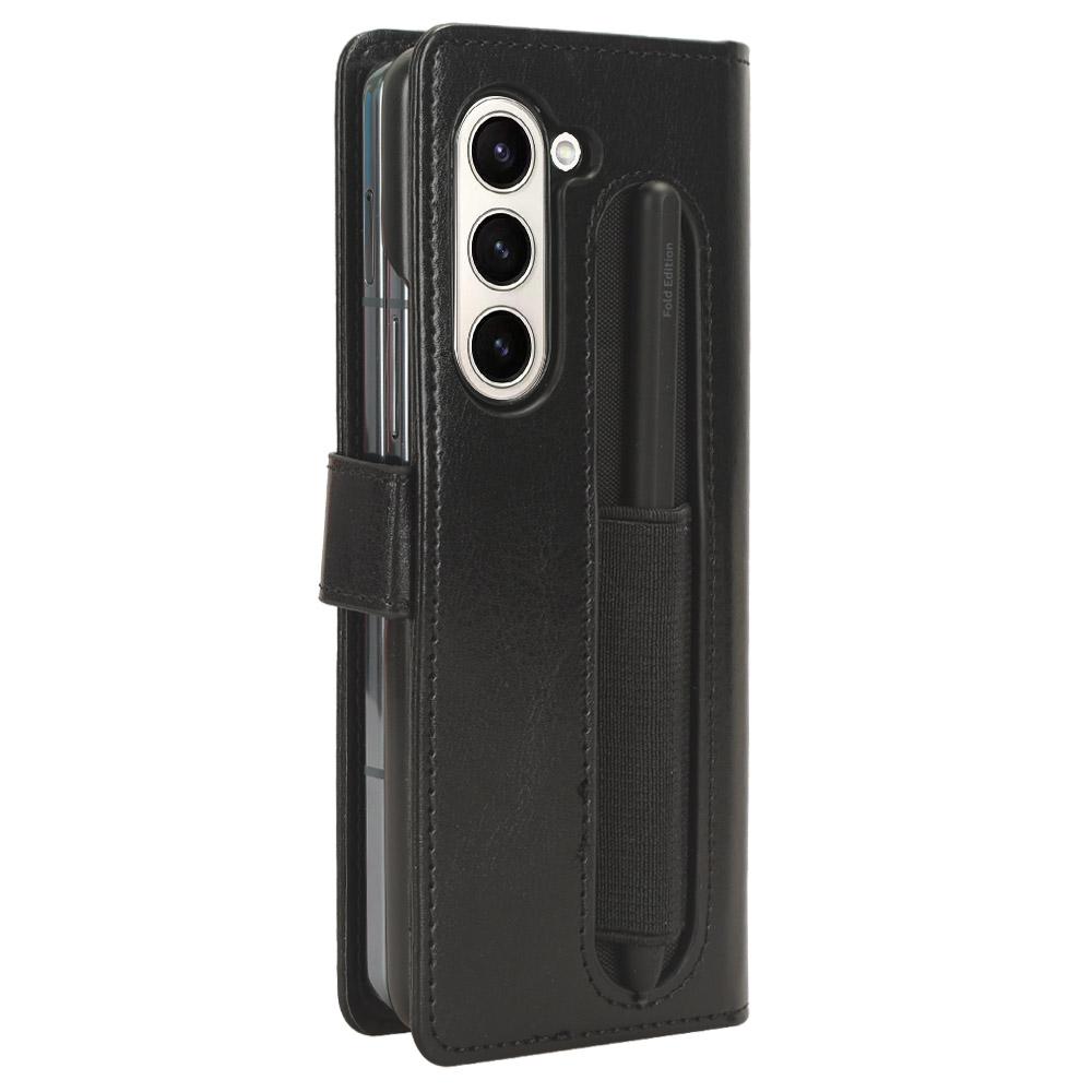 For Samsung Galaxy Z Fold6 5G Phone Case Pencil Slot Stand Leather Cover Crazy Horse Texture