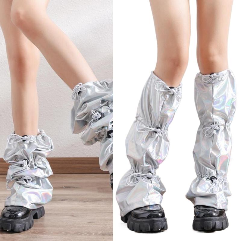 Japanische Frauen Süßes Mädchen Beinstulpen Lange Socken Harajuku Punk Kordelzug Holografische Beinabdeckung mit Verstellbarer Länge