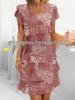 European and American 3D Print Short Sleeve Chiffon Dress