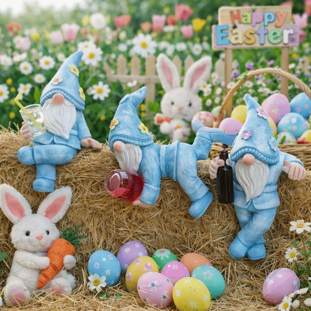 3-delat Set Påsk Trädgårdstomte Liten dvärg Älva Hartsfigur Trädgårdsstaty Heminredning