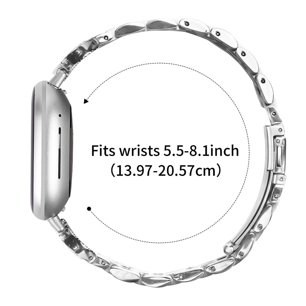 For Fitbit Versa 3/Sense Watch Band Seven Bead Stainless Steel Strap with Rhinestone Ox Horn Style Connector