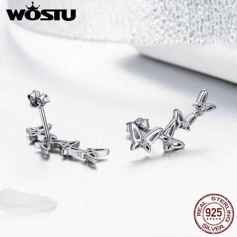 WOSTU 925 Sterling Silver Decorative Butterflies Stud Earrings Classic Small Earrings For Women