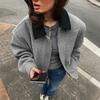 2026 Fall Winter Color Block Blazer Women Loose Fit Padded Shoulder Wool Blend Jacket
