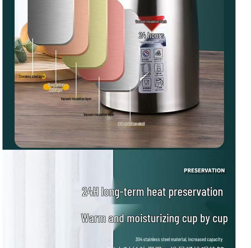 304 Stainless Steel Vacuum Insulated European Teapot Thermos Flask - Large Capacity Hot Water Kettle for Home or Hotel Use