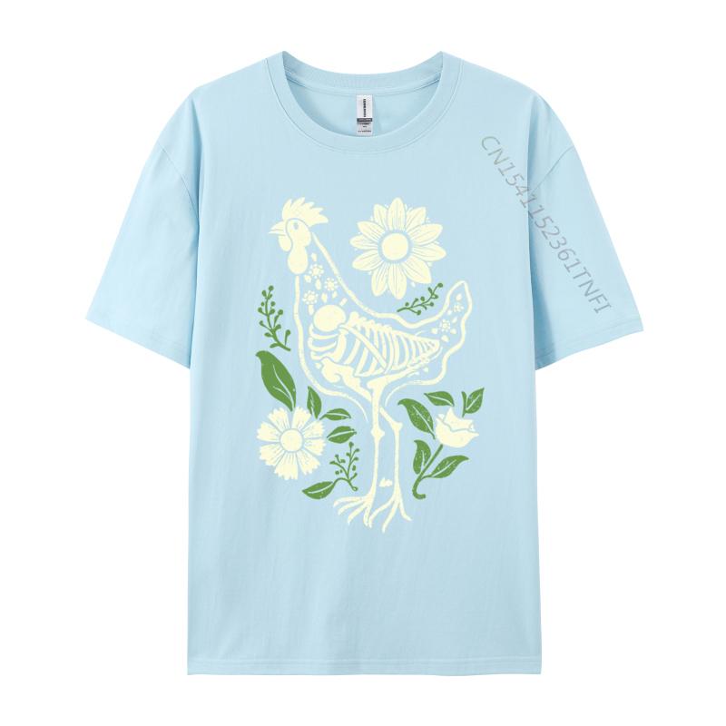 Floral Skeleton Farm Eggs Farmer Hen Chicken Flower Animal Normal Casual Top T-Shirt Tees For Men Company Cotton Gift T-Shirts