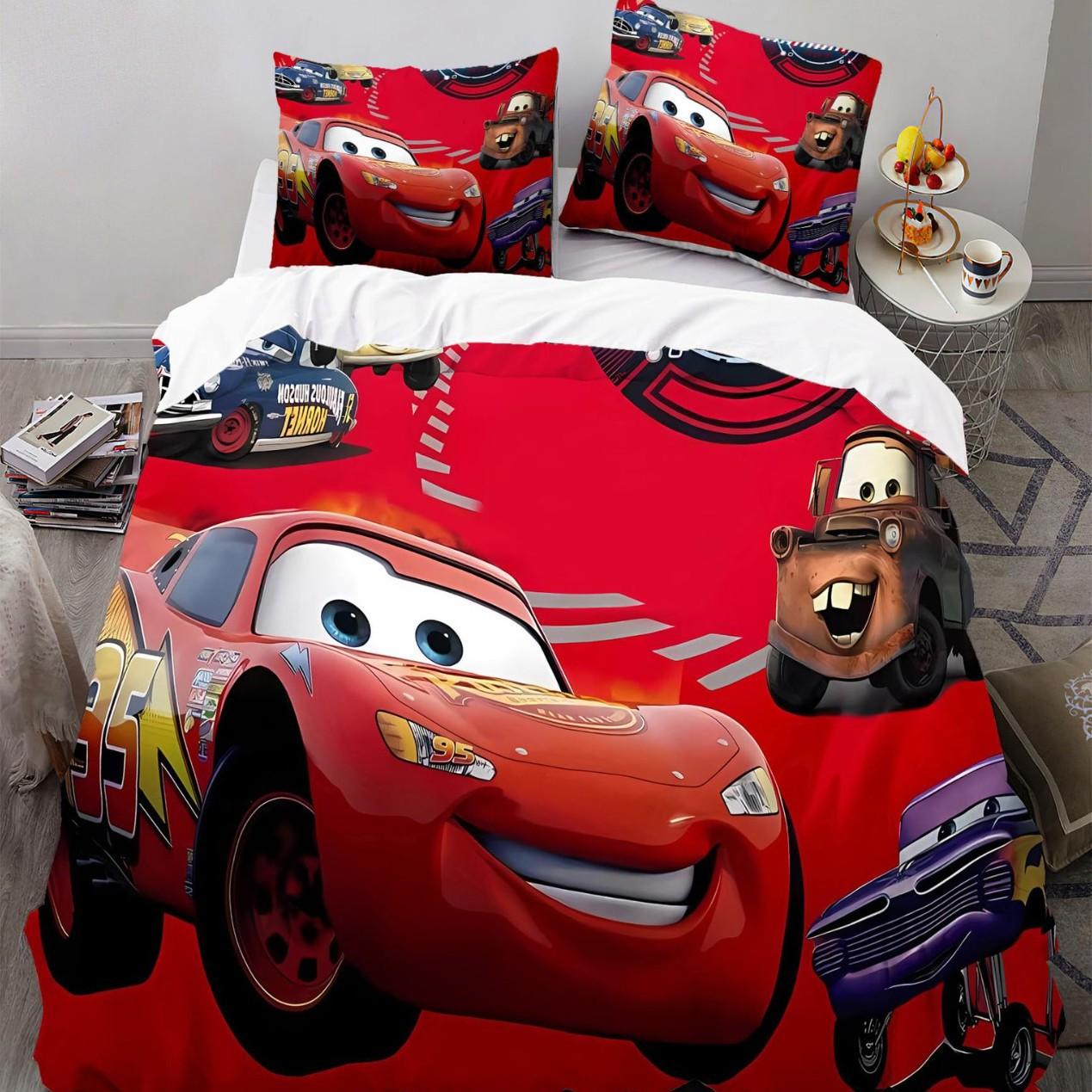 

Мультяшный автомобиль трехкомпонентный пододеяльник 3D цифровая печать комплект постельного белья покрывало EU single 135*200