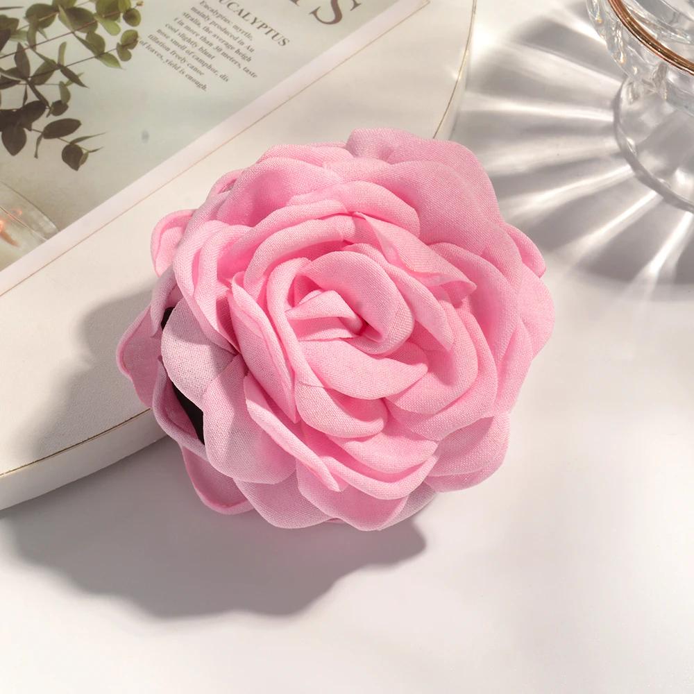Cotton Fabric Rose Flower Hair Claw Clips for Women Korean Ctach Shark Clamp Hair Accessories Rose Blossom Catching Clip