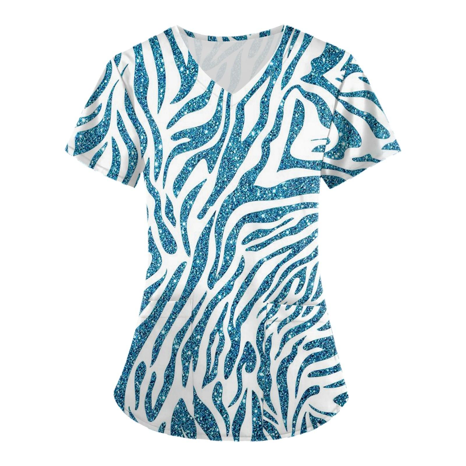 

Женская мода с коротким рукавом и карманами, рабочая одежда в полоску, рабочая одежда с принтом, топы XL