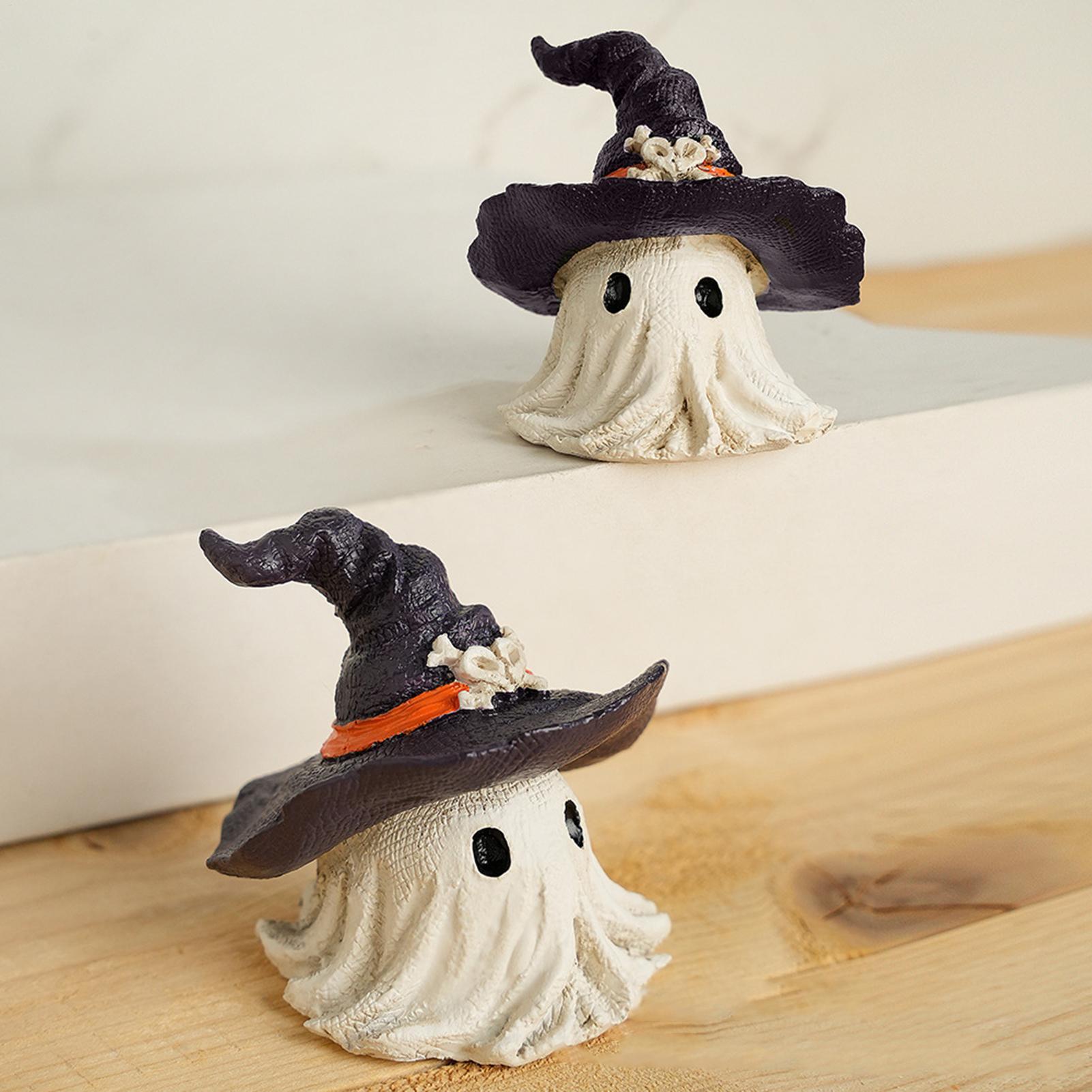 

Halloween Figurines 2 Pieces Small Ghost Figurine Gothic Wear A Hat Design Funny Figure For Fireplace Mantel Fall Night Kitchen CN