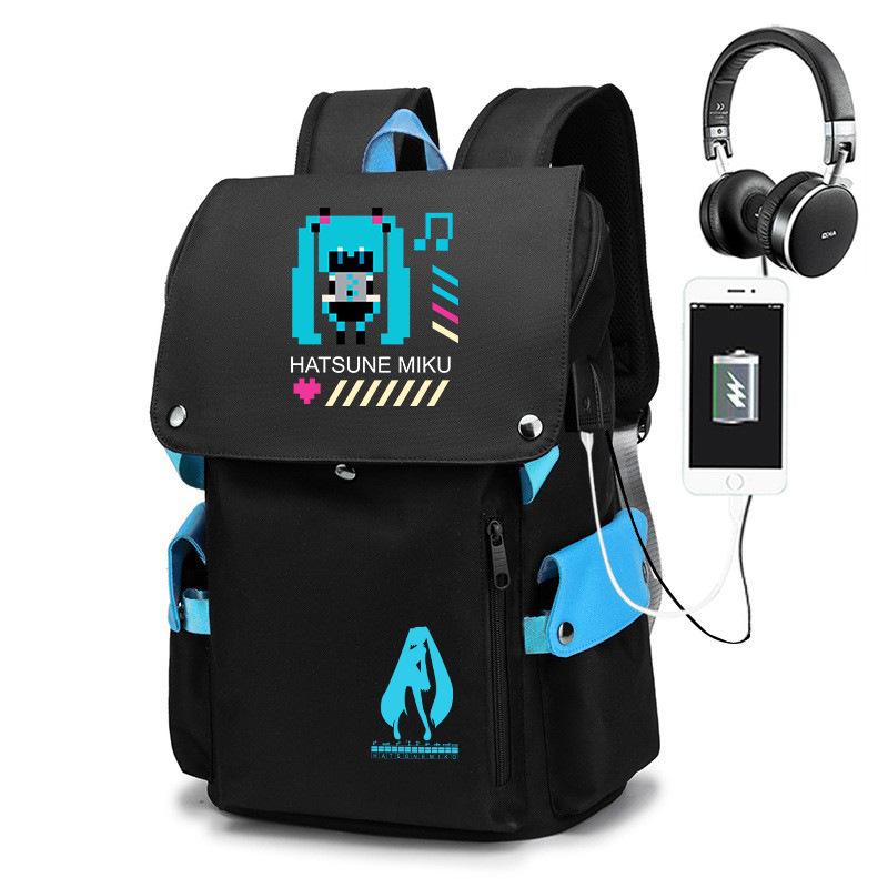 Anime Cartoon Print USB Charging Flap Top Teenage Student Backpack Casual Bookbag for Boys Girls