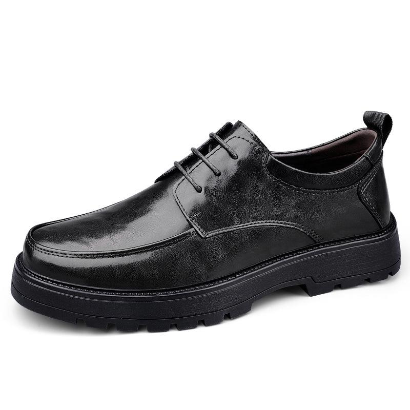 British Style Men's Leather Height-Increasing Shoes - 8cm Elevator, Thick Sole, Lace-up, Formal/Casual, Cowhide Dad Shoes.