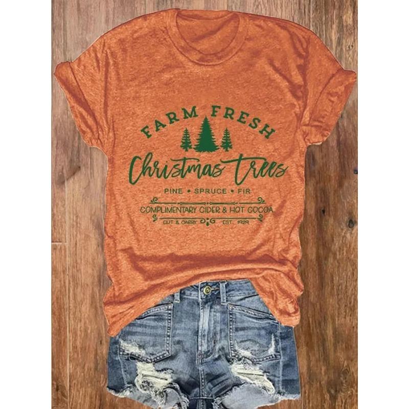 Letní dámská trička s krátkým rukávem, módní, ležérní, s 3D potiskem vánočního stromku a kulatým výstřihem