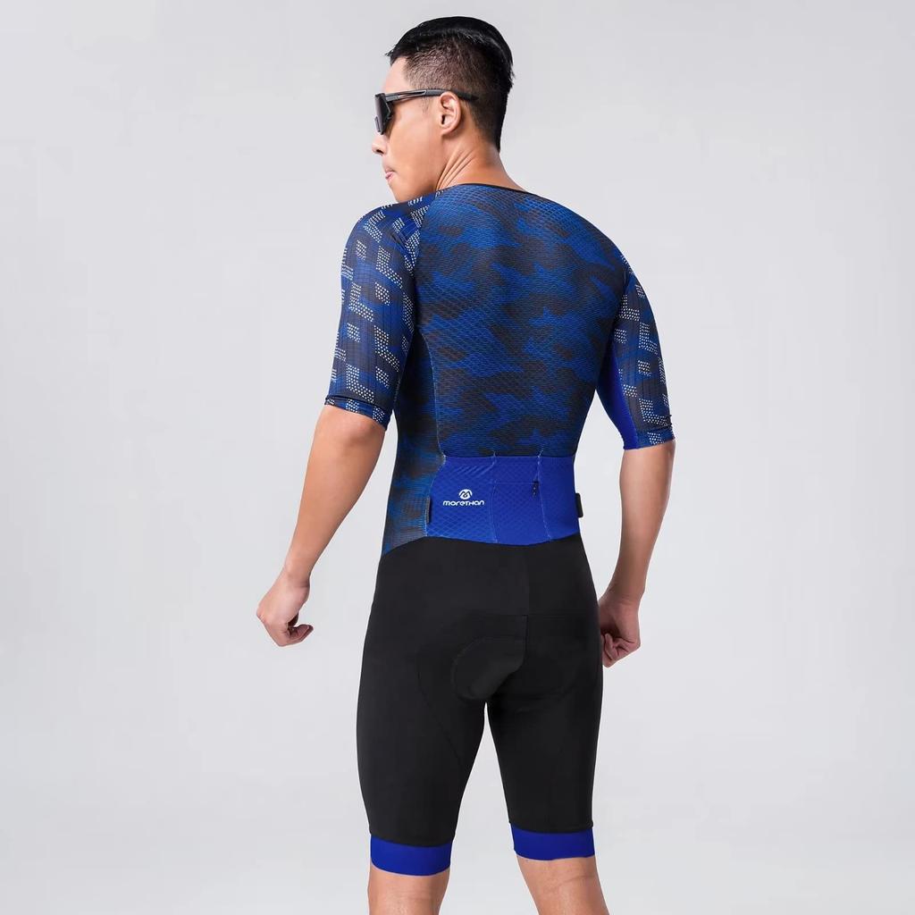 Morethan One Piece Cycling Jersey Skinsuit Chrono Suit Short Sleeve Dark 2XL Men's HVP-025, Blue,