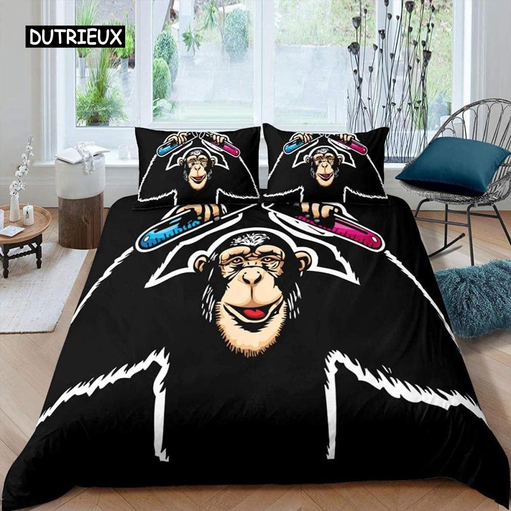 Orangutan Duvet Cover Cute Monkey Bedding Set Polyester Tropical Botanical Animal Print Comforter Cover