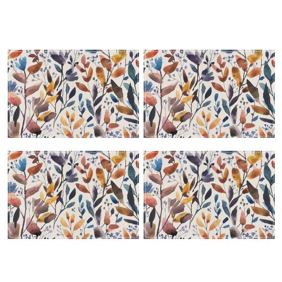 4Pcs Floral Linen Placemats 30x45cm Washable Reusable Heat-Resistant Table Mats with Plant Flower