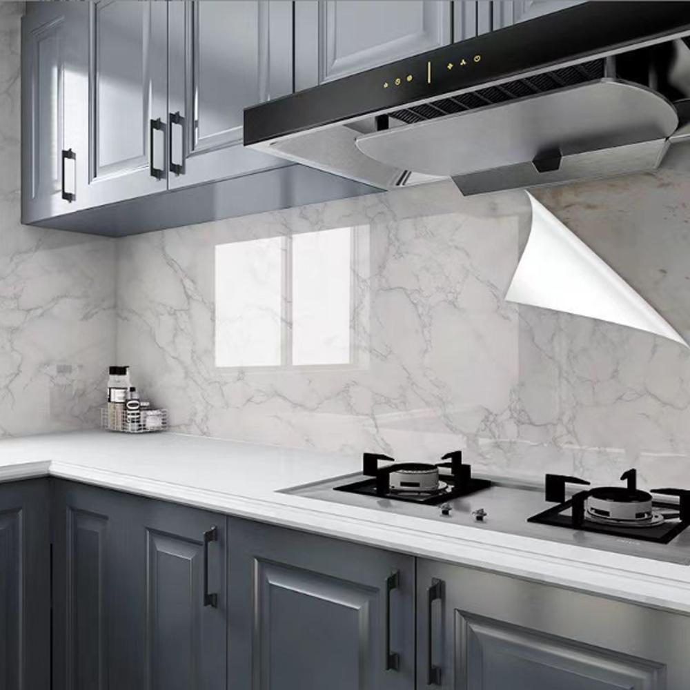 40cm Marble Self-adhesive Wallpaper Kitchen Cabinet Stove Countertop Contact Paper PVC Waterproof Renovation Tile Wall Stickers