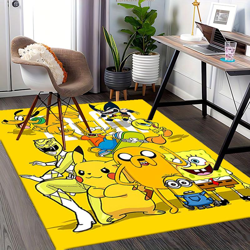 1pc SpongeBob SquarePants Pikachu Adventure Time Chair Mat Non-Slip Carpet for Office Home Decoration Living Room Bedroom Game Room Dormitory Gift All