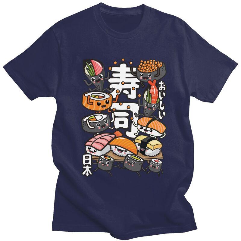 Custom Kawaii Manga Japan Sushi T Shirts for Men Pure Cotton Tee Tops Tshirt ShortSleeve Fashion Tshirt Clothing
