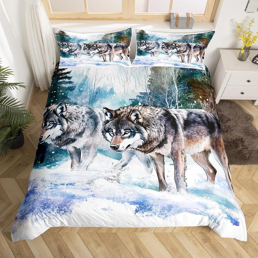 Comforter Wolf Twin King Size Roaring Wolves Wildlife Bedding Set Aurora Animals Galaxy Print Comforter For Kids Boys