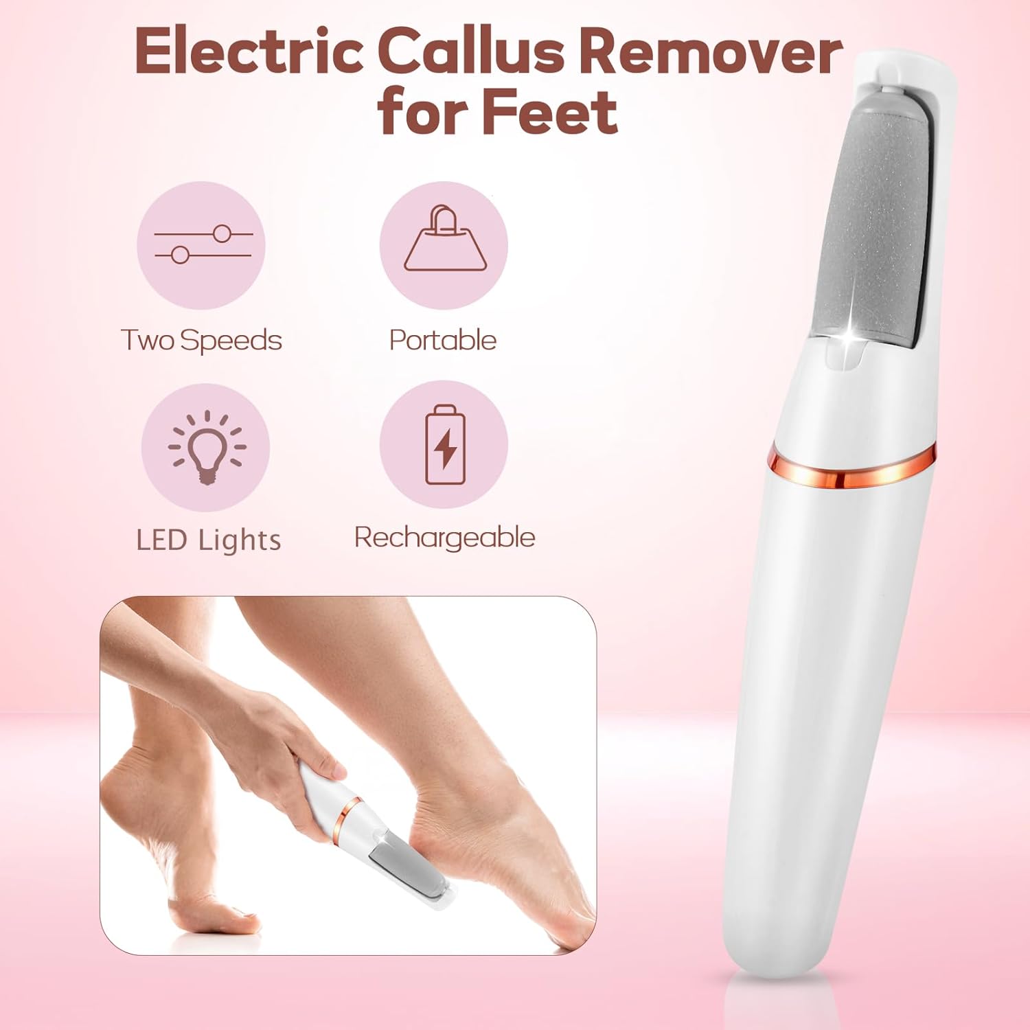 Electric Foot Callus Remover, Callus Remover for Feet Rechargeable Portable Pedicure Tool Kit, Smooth Pedicure Wand for Feet Care, Removes Dry Hard &