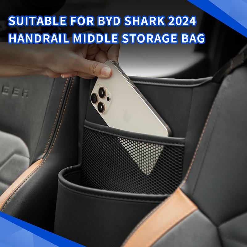 Car Handbag Holder Between Seat Hanging Tissue Box For BYD Shark 6 Map Organizer Multifunctional Leather Seat Middle Storage Bag