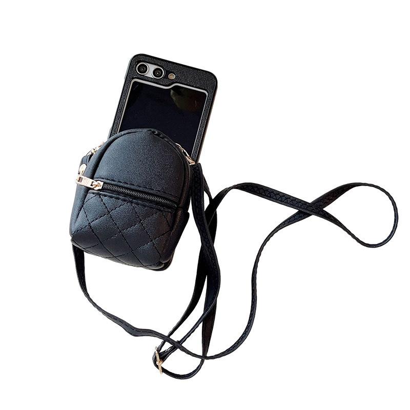 For Samsung Zflip5 Large Capacity Mini School Bag Mobile Phone Case Clamshell Folding Screen Diagonal Cross-string Wallet Card Bag