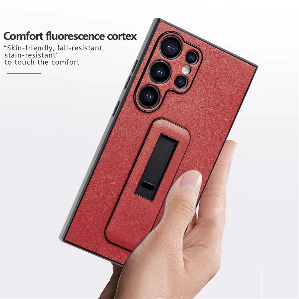 Push Pull Holder Case For Samsung S24 Ultra S23 Ultra S22 S21 Plus Leather Cover For Galaxy S24 Plus Matte Feeling Bracket Cover