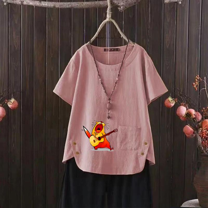 Women's Fashion Cartoon Mouse Prined Summer Casual Loose Short Sleeve T-shirt Summer Blouse Tops