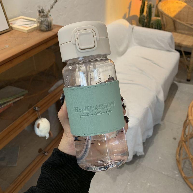 

Высококачественный пластиковый термостакан для воды с трубочкой для студентов - японский стиль, термостойкий, дизайн унисекс 500ml [leather case + straw] светло-зеленый