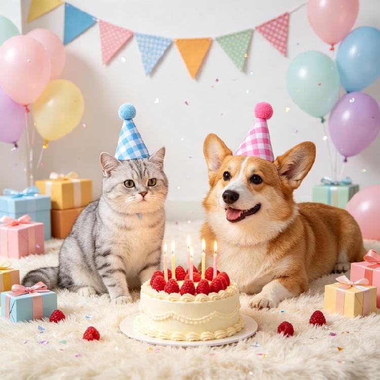Small Dog Cats Party Hat for Birthday Celebration, Checkered Pet Cap with 10 X 6 Cm Size, Elastic Cord, Costume Headwear for Family Photos