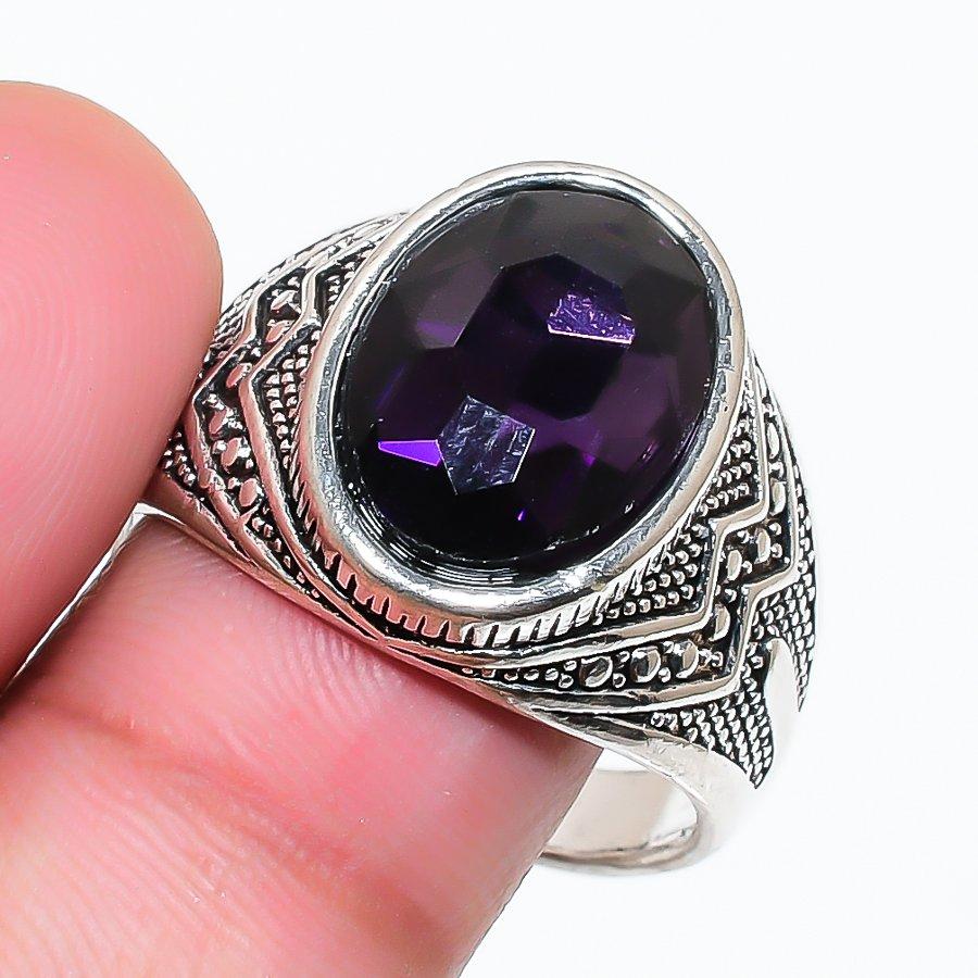 Natural Amethyst Gemstone 925 Sterling Silver Jewelry Ring Size 9.5 RR-202